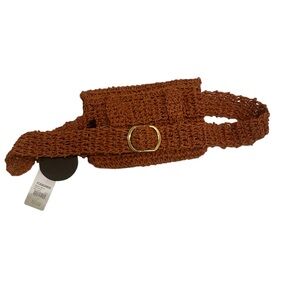 Amuse Society Winnie Waist Pack Woven Paper Straw Fanny Purse Belt Hip Bag Rust